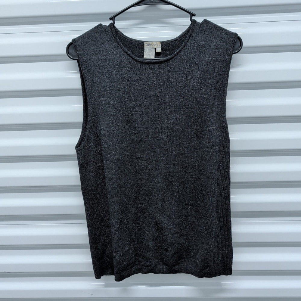 Worth New York Knit Shell Top Size L Women Gray Wool Blend Sleeveless Crew Neck — photo 2